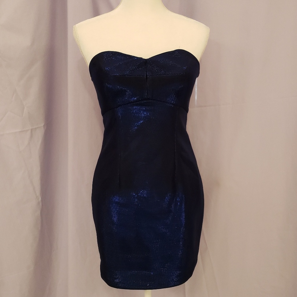 NWT Guess Metallic Blue Strapless Bodycon Dress M